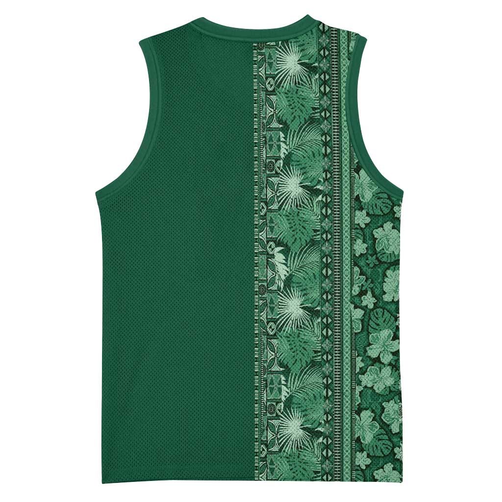 Hawaiian Tribal Elements Hibiscus Basketball Jersey Green Pattern LT9 - Polynesian Pride