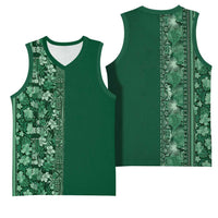 Hawaiian Tribal Elements Hibiscus Basketball Jersey Green Pattern LT9 - Polynesian Pride