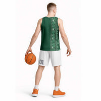 Hawaiian Tribal Elements Hibiscus Basketball Jersey Green Pattern LT9 - Polynesian Pride