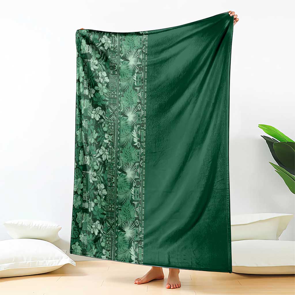 Hawaiian Tribal Elements Hibiscus Blanket Green Pattern - Polynesian Pride