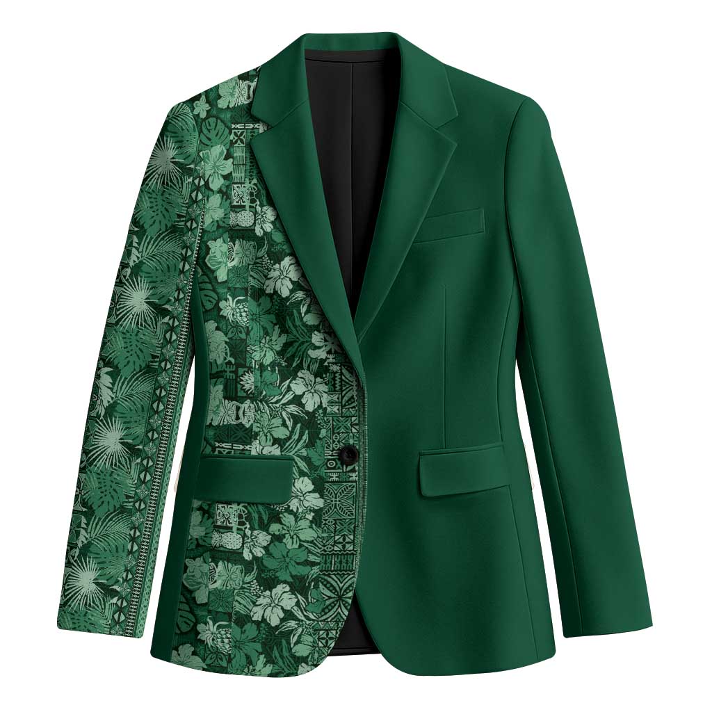 Hawaiian Tribal Elements Hibiscus Blazer Green Pattern LT9 Unisex Green - Polynesian Pride