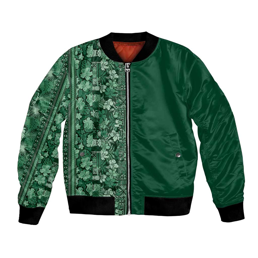 Hawaiian Tribal Elements Hibiscus Bomber Jacket Green Pattern - Polynesian Pride