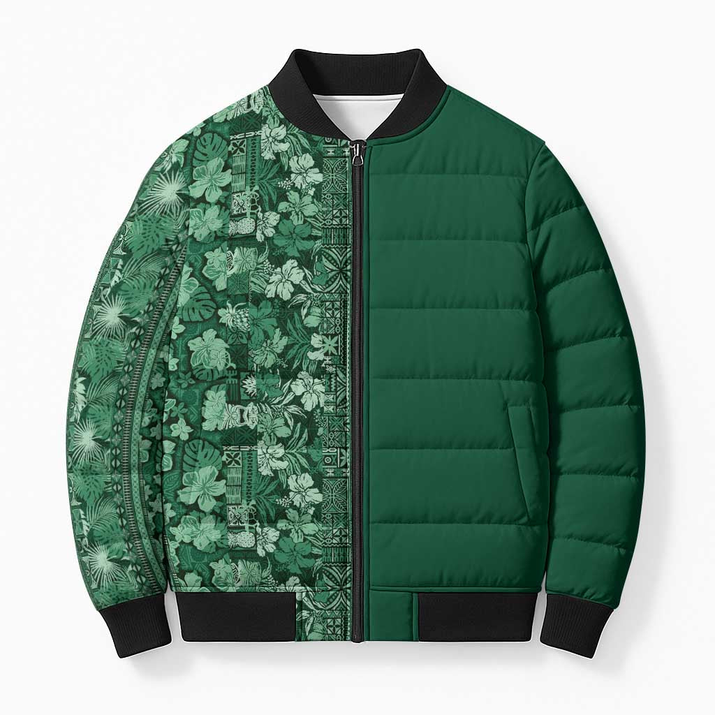 Hawaiian Tribal Elements Hibiscus Bomber Puffer Jacket Green Pattern LT9 Unisex Green - Polynesian Pride