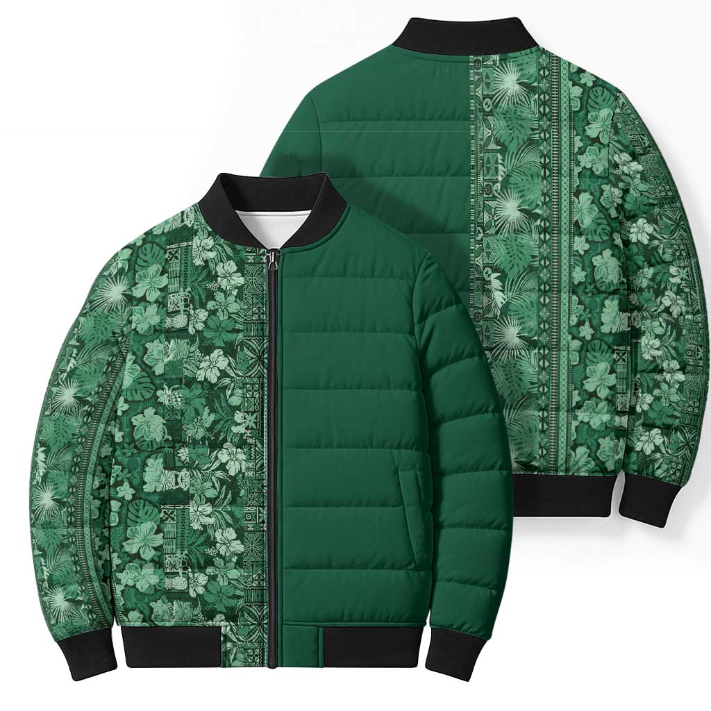 Hawaiian Tribal Elements Hibiscus Bomber Puffer Jacket Green Pattern LT9 - Polynesian Pride