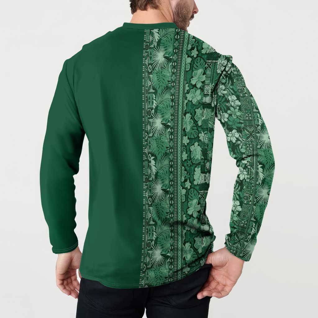 Hawaiian Tribal Elements Hibiscus Button Sweatshirt Green Pattern - Polynesian Pride