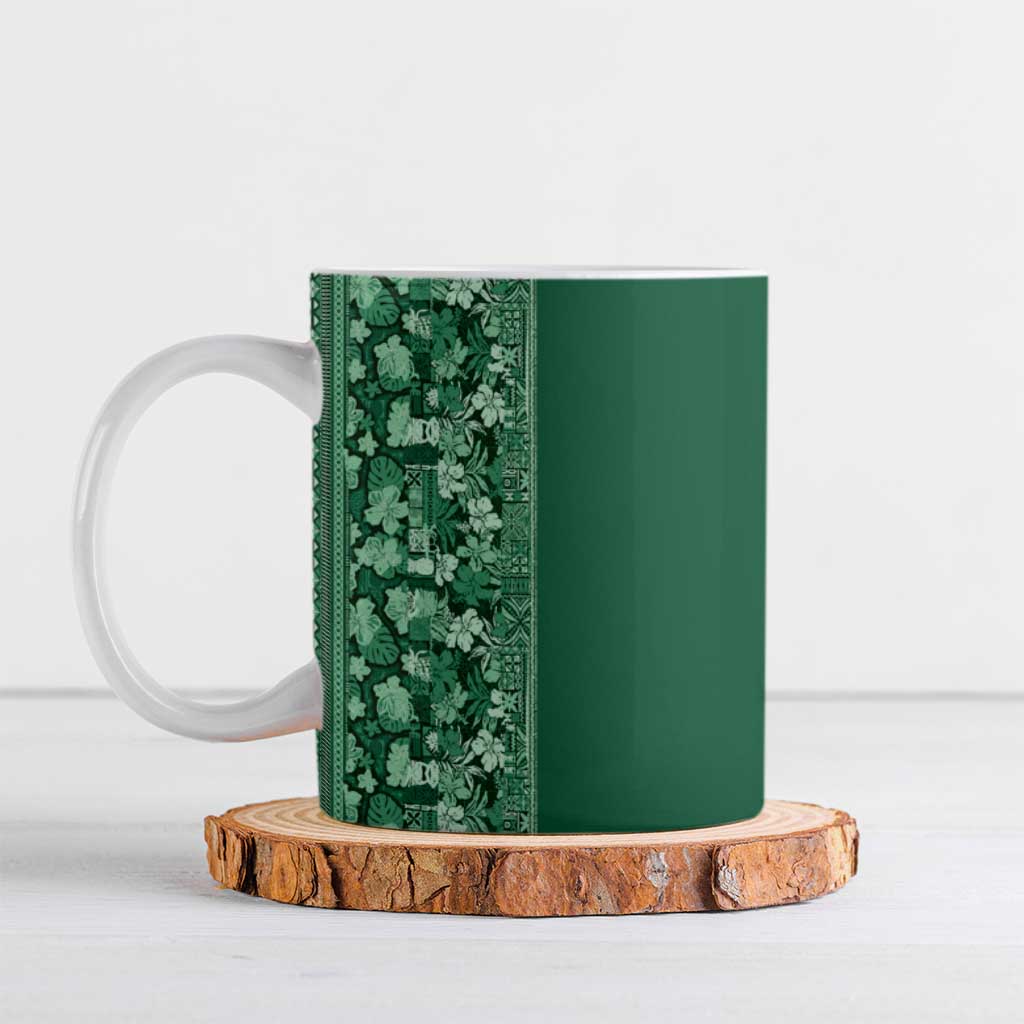 Hawaiian Tribal Elements Hibiscus Ceramic Mug Green Pattern - Polynesian Pride