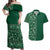 Hawaiian Tribal Elements Hibiscus Couples Matching Off Shoulder Maxi Dress and Hawaiian Shirt Green Pattern - Polynesian Pride