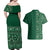 Hawaiian Tribal Elements Hibiscus Couples Matching Off Shoulder Maxi Dress and Hawaiian Shirt Green Pattern - Polynesian Pride
