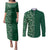 Hawaiian Tribal Elements Hibiscus Couples Matching Puletasi and Long Sleeve Button Shirt Green Pattern - Polynesian Pride