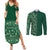 Hawaiian Tribal Elements Hibiscus Couples Matching Summer Maxi Dress and Long Sleeve Button Shirt Green Pattern - Polynesian Pride