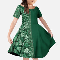 Hawaiian Tribal Elements Hibiscus Family Matching Mermaid Dress and Hawaiian Shirt Green Pattern - Polynesian Pride