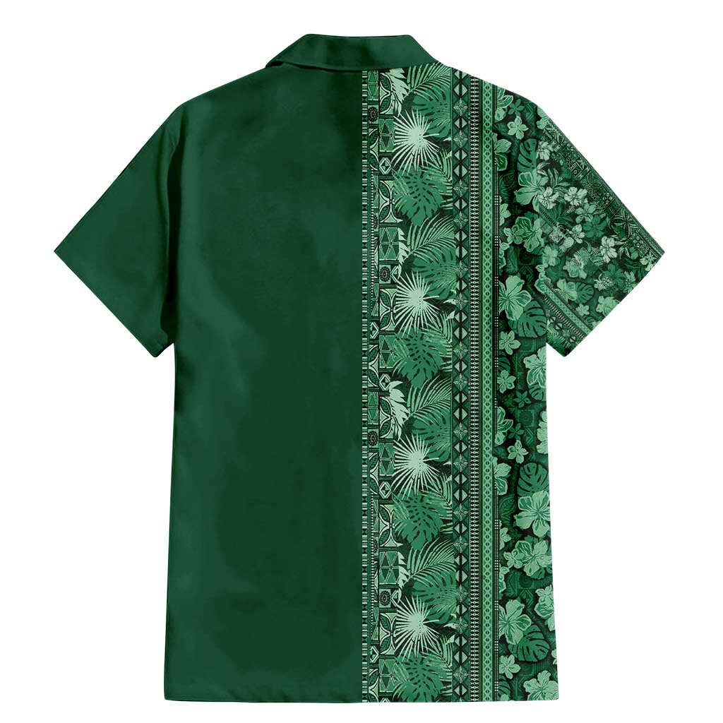 Hawaiian Tribal Elements Hibiscus Family Matching Mermaid Dress and Hawaiian Shirt Green Pattern - Polynesian Pride
