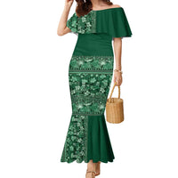 Hawaiian Tribal Elements Hibiscus Family Matching Mermaid Dress and Hawaiian Shirt Green Pattern - Polynesian Pride