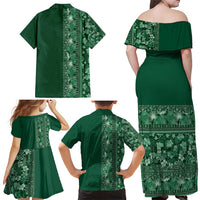 Hawaiian Tribal Elements Hibiscus Family Matching Off Shoulder Maxi Dress and Hawaiian Shirt Green Pattern - Polynesian Pride