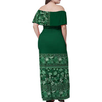 Hawaiian Tribal Elements Hibiscus Family Matching Off Shoulder Maxi Dress and Hawaiian Shirt Green Pattern - Polynesian Pride