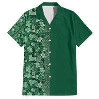 Hawaiian Tribal Elements Hibiscus Family Matching Off Shoulder Short Dress and Hawaiian Shirt Green Pattern LT9 Dad's Shirt - Short Sleeve Green - Polynesian Pride