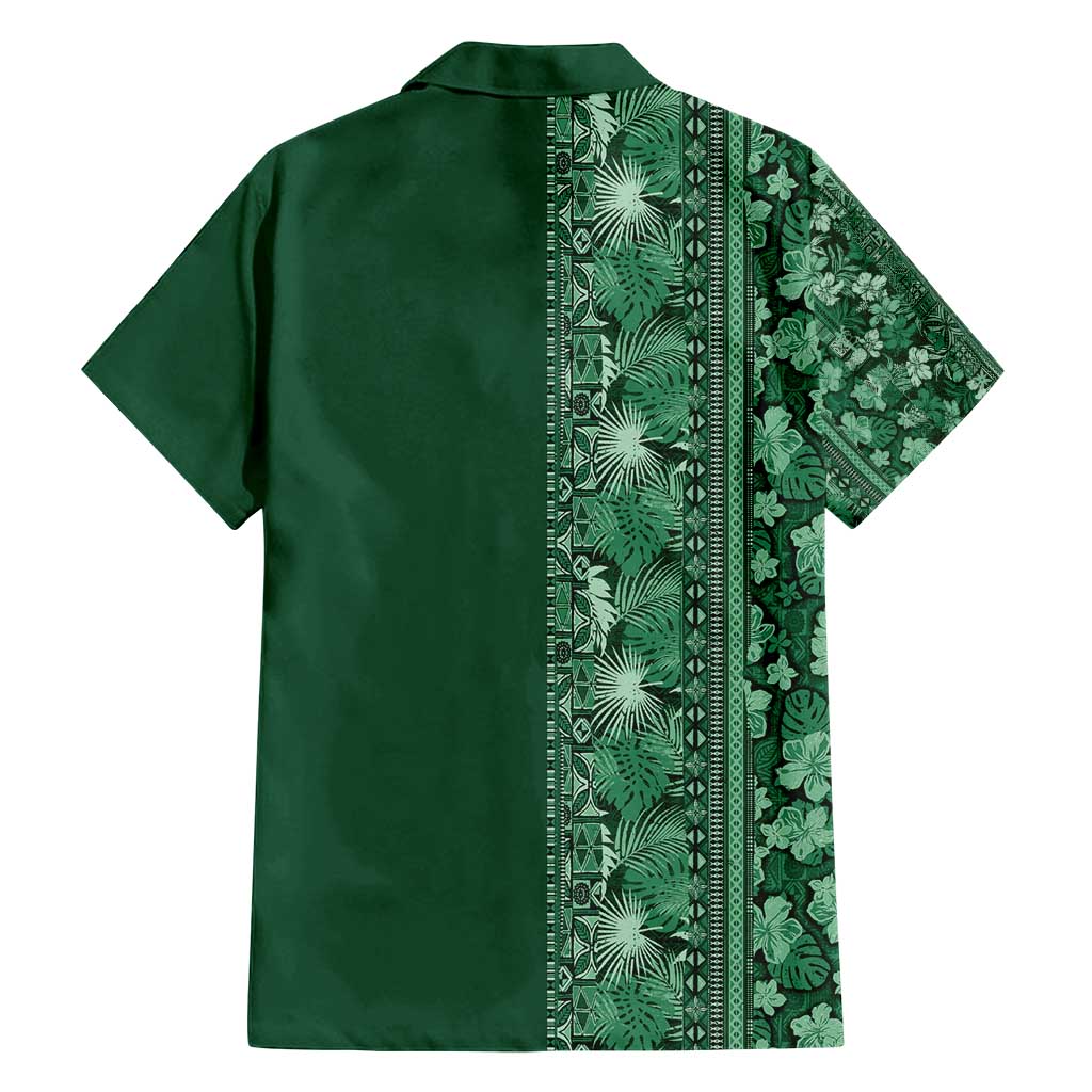 Hawaiian Tribal Elements Hibiscus Family Matching Off Shoulder Short Dress and Hawaiian Shirt Green Pattern LT9 - Polynesian Pride