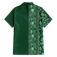 Hawaiian Tribal Elements Hibiscus Family Matching Off Shoulder Short Dress and Hawaiian Shirt Green Pattern LT9 - Polynesian Pride