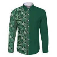 Hawaiian Tribal Elements Hibiscus Family Matching Off Shoulder Short Dress and Hawaiian Shirt Green Pattern LT9 Dad's Shirt - Long Sleeve Green - Polynesian Pride