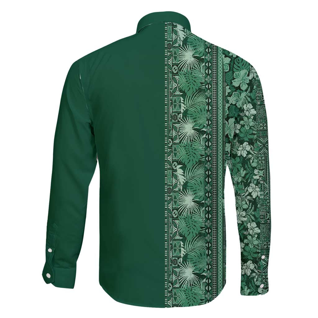 Hawaiian Tribal Elements Hibiscus Family Matching Off Shoulder Short Dress and Hawaiian Shirt Green Pattern LT9 - Polynesian Pride