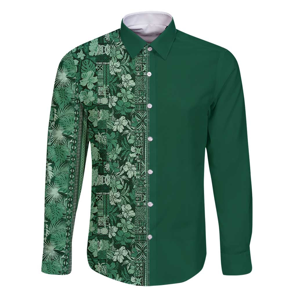 Hawaiian Tribal Elements Hibiscus Family Matching Tank Maxi Dress and Hawaiian Shirt Green Pattern - Polynesian Pride