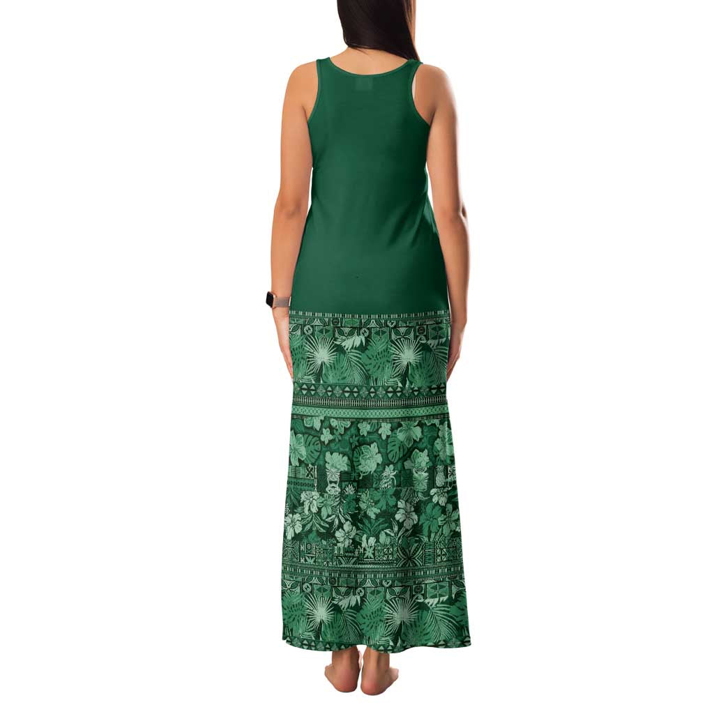 Hawaiian Tribal Elements Hibiscus Family Matching Tank Maxi Dress and Hawaiian Shirt Green Pattern - Polynesian Pride