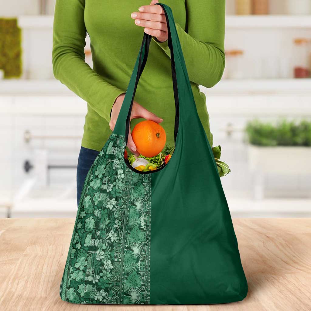 Hawaiian Tribal Elements Hibiscus Grocery Bag Green Pattern - Polynesian Pride