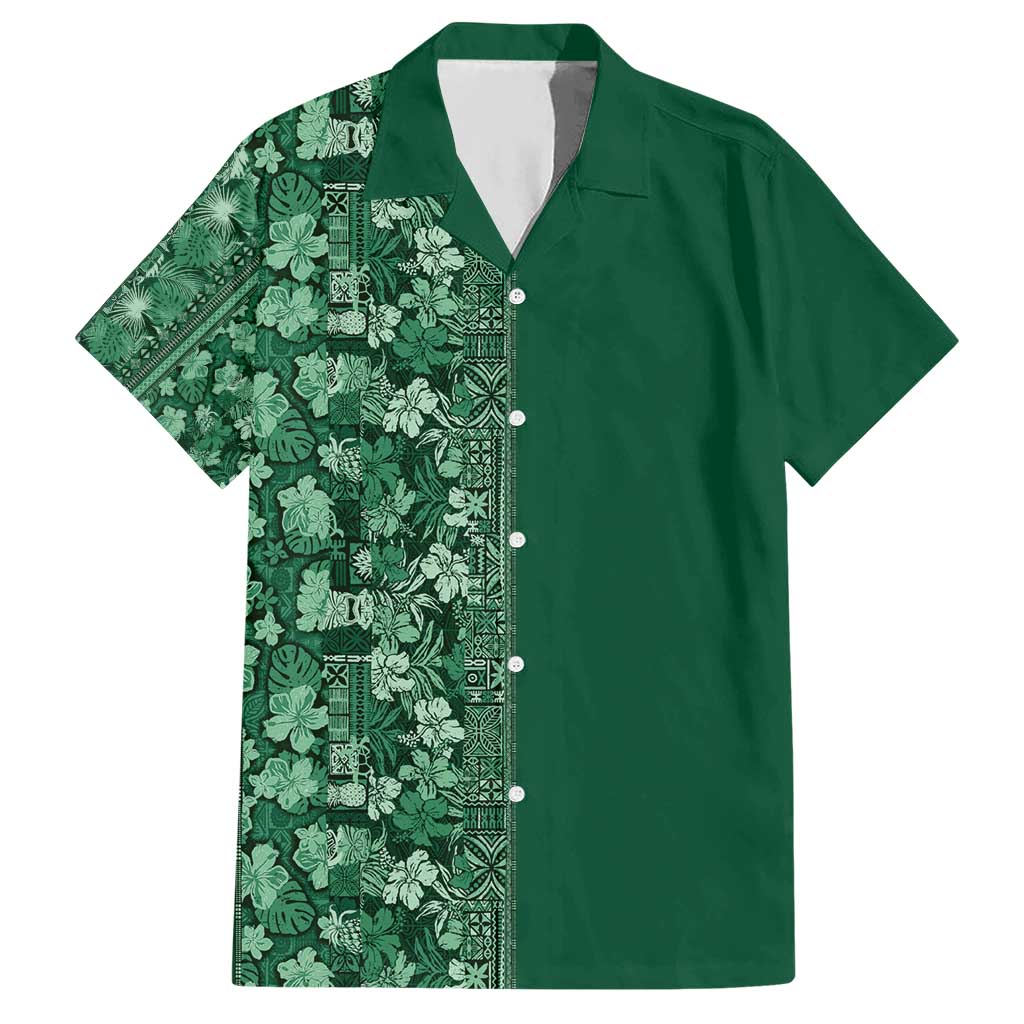Hawaiian Tribal Elements Hibiscus Hawaiian Shirt Green Pattern - Polynesian Pride