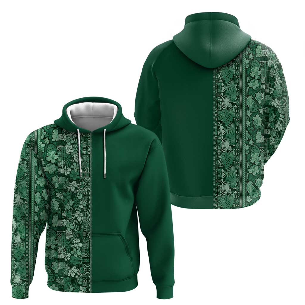 Hawaiian Tribal Elements Hibiscus Hoodie Green Pattern - Polynesian Pride