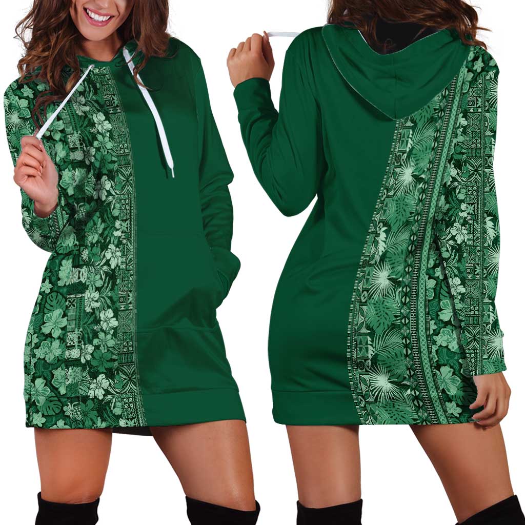 Hawaiian Tribal Elements Hibiscus Hoodie Dress Green Pattern - Polynesian Pride