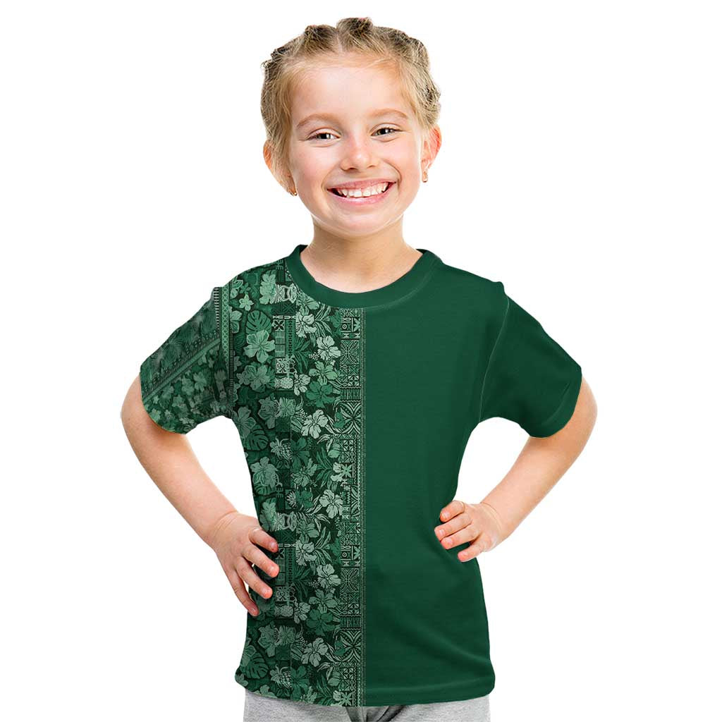 Hawaiian Tribal Elements Hibiscus Kid T Shirt Green Pattern - Polynesian Pride