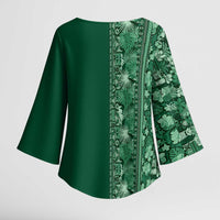 Hawaiian Tribal Elements Hibiscus Kimono Sleeve Blouse Green Pattern - Polynesian Pride