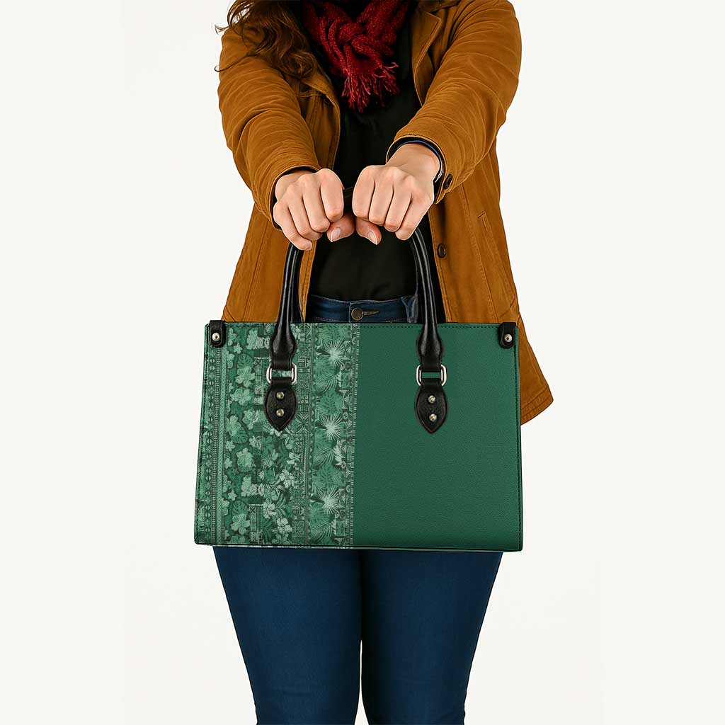 Hawaiian Tribal Elements Hibiscus Leather Bag Green Pattern - Polynesian Pride