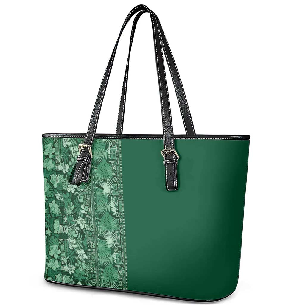 Hawaiian Tribal Elements Hibiscus Leather Tote Bag Green Pattern - Polynesian Pride