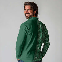 Hawaiian Tribal Elements Hibiscus Long Sleeve Polo Shirt Green Pattern - Polynesian Pride