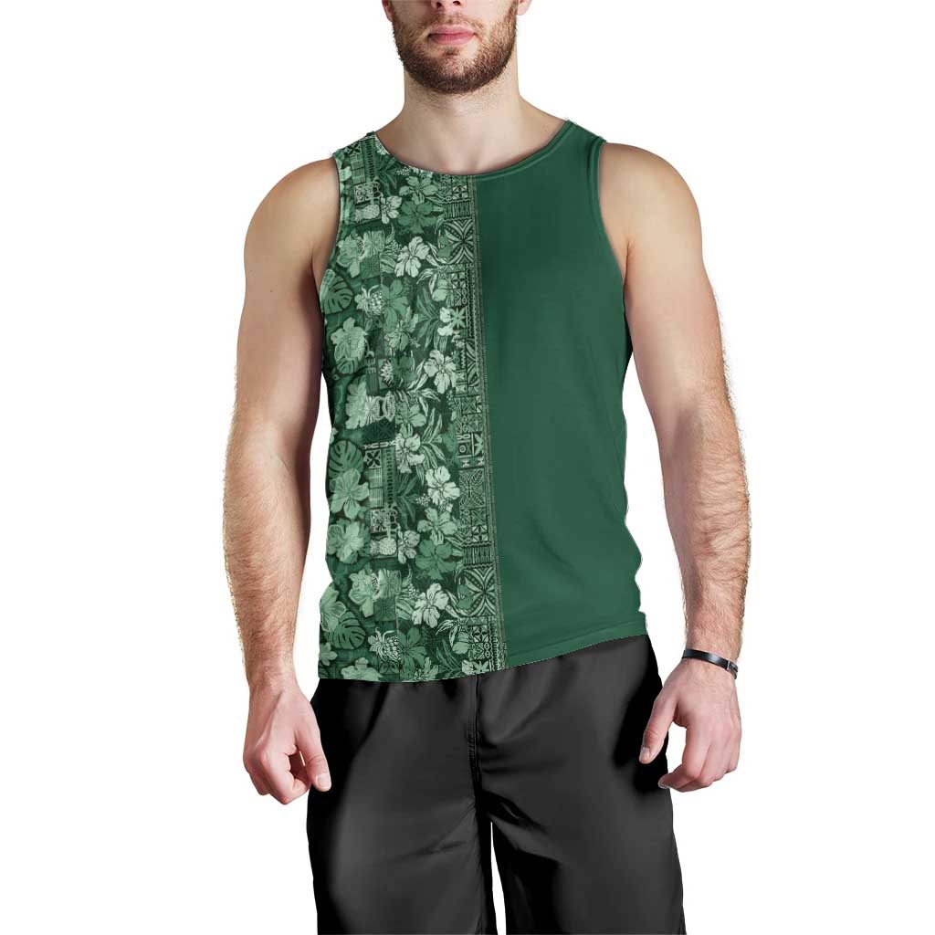Hawaiian Tribal Elements Hibiscus Men Tank Top Green Pattern - Polynesian Pride