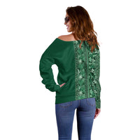 Hawaiian Tribal Elements Hibiscus Off Shoulder Sweater Green Pattern - Polynesian Pride