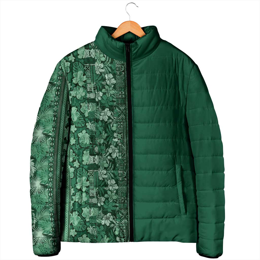 Hawaiian Tribal Elements Hibiscus Padded Jacket Green Pattern LT9 - Polynesian Pride