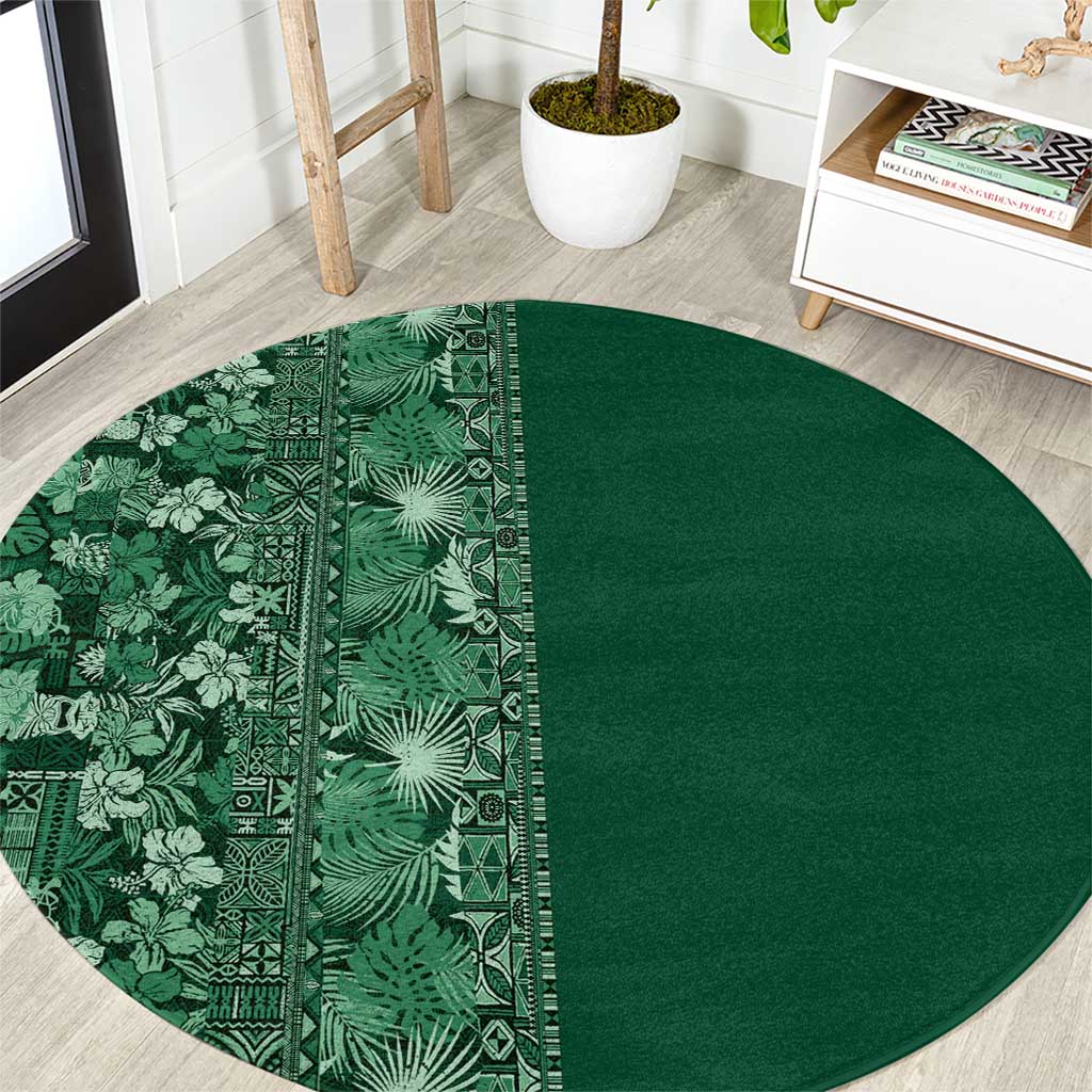 Hawaiian Tribal Elements Hibiscus Round Carpet Green Pattern - Polynesian Pride