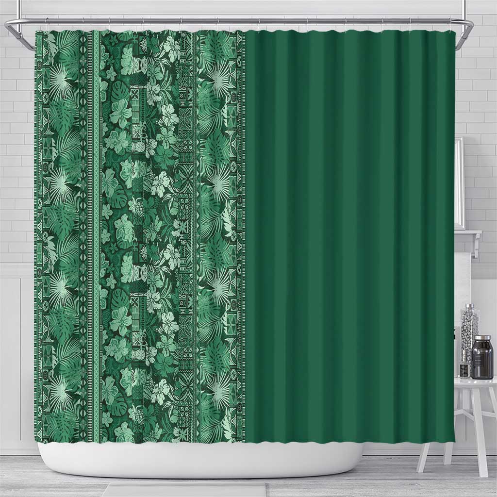 Hawaiian Tribal Elements Hibiscus Shower Curtain Green Pattern - Polynesian Pride