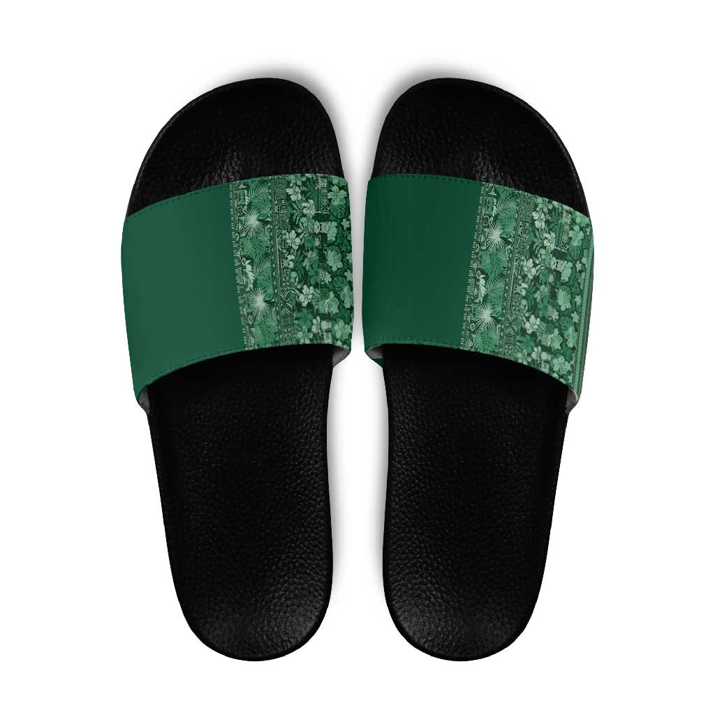 Hawaiian Tribal Elements Hibiscus Slide Sandals Green Pattern - Polynesian Pride