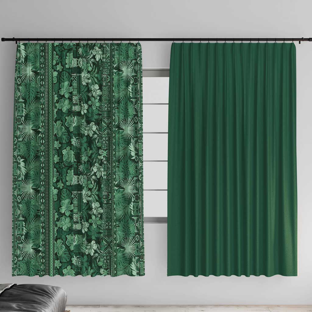 Hawaiian Tribal Elements Hibiscus Window Curtain Green Pattern LT9 With Hooks Green - Polynesian Pride