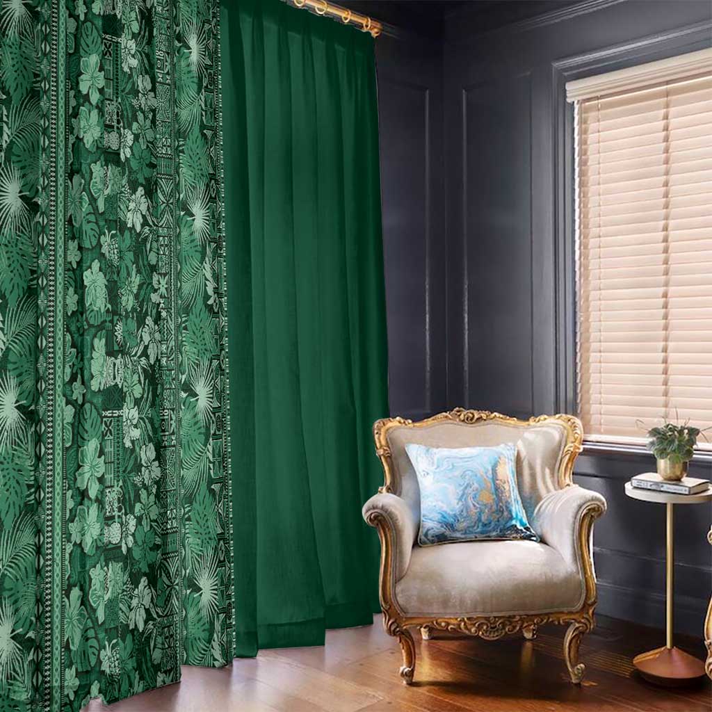Hawaiian Tribal Elements Hibiscus Window Curtain Green Pattern LT9 - Polynesian Pride