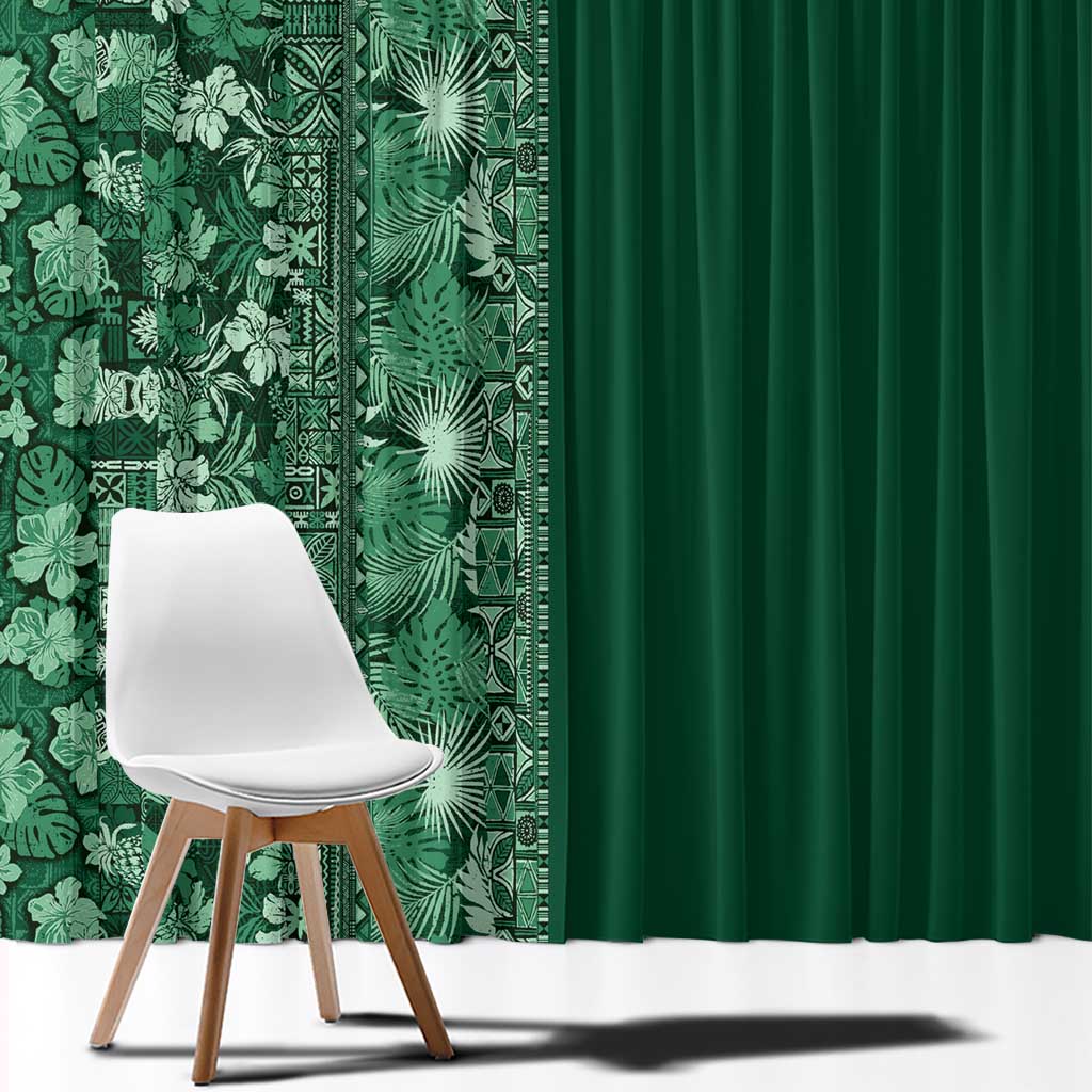 Hawaiian Tribal Elements Hibiscus Window Curtain Green Pattern LT9 - Polynesian Pride