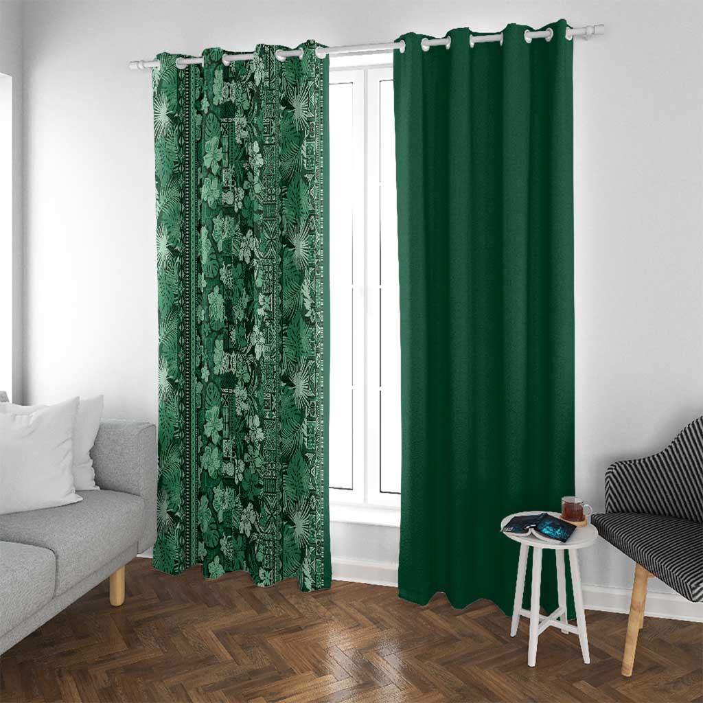 Hawaiian Tribal Elements Hibiscus Window Curtain Green Pattern LT9 With Grommets Green - Polynesian Pride