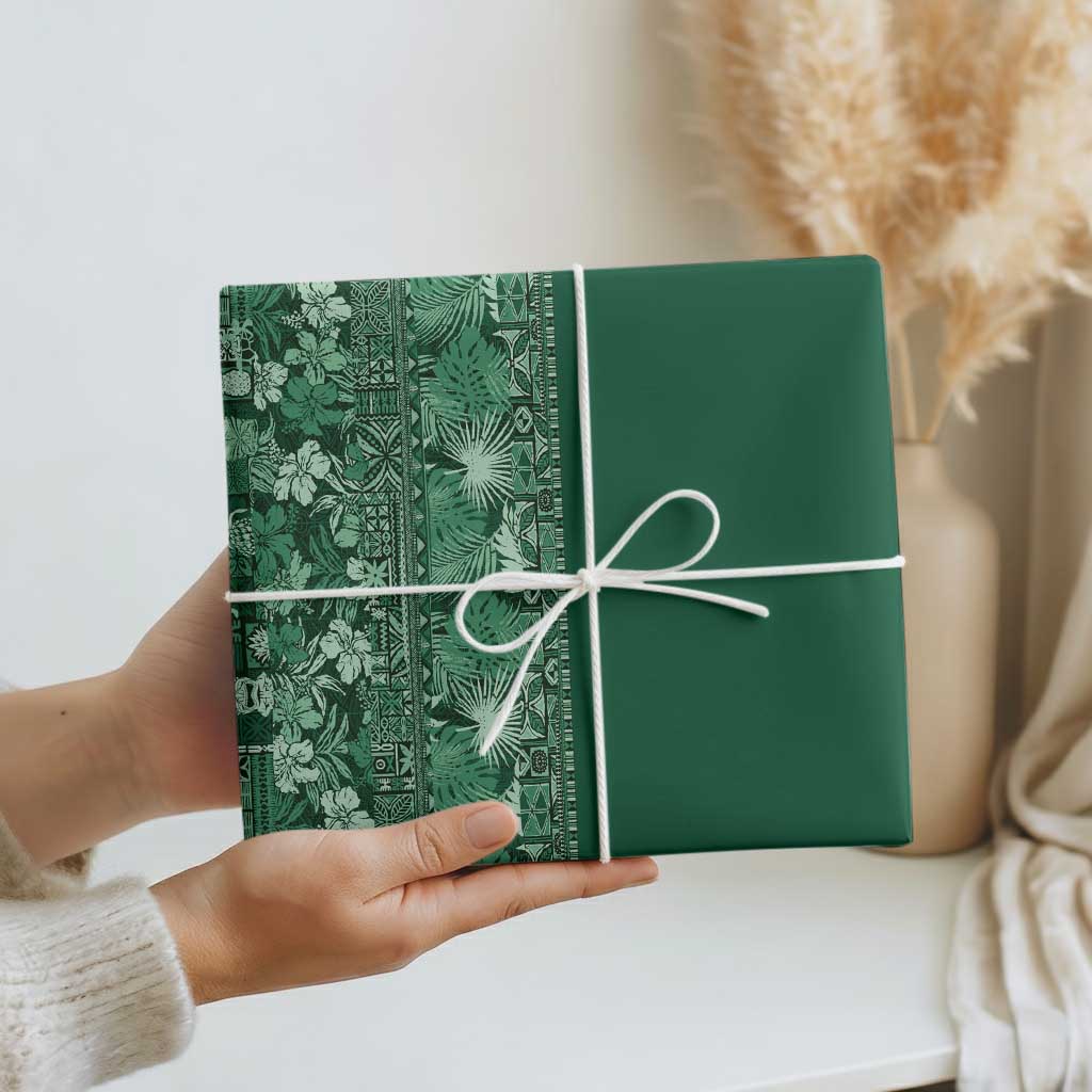 Hawaiian Tribal Elements Hibiscus Wrapping Paper Green Pattern - Polynesian Pride