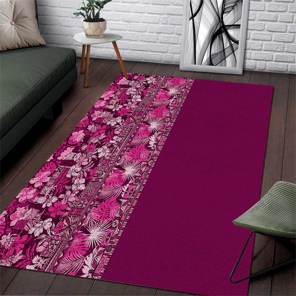 Hawaiian Tribal Elements Hibiscus Area Rug Pink Pattern - Polynesian Pride