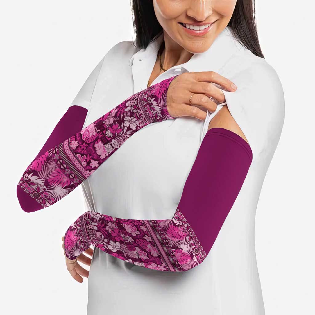 Hawaiian Tribal Elements Hibiscus Arm Sleeves Pink Pattern - Polynesian Pride