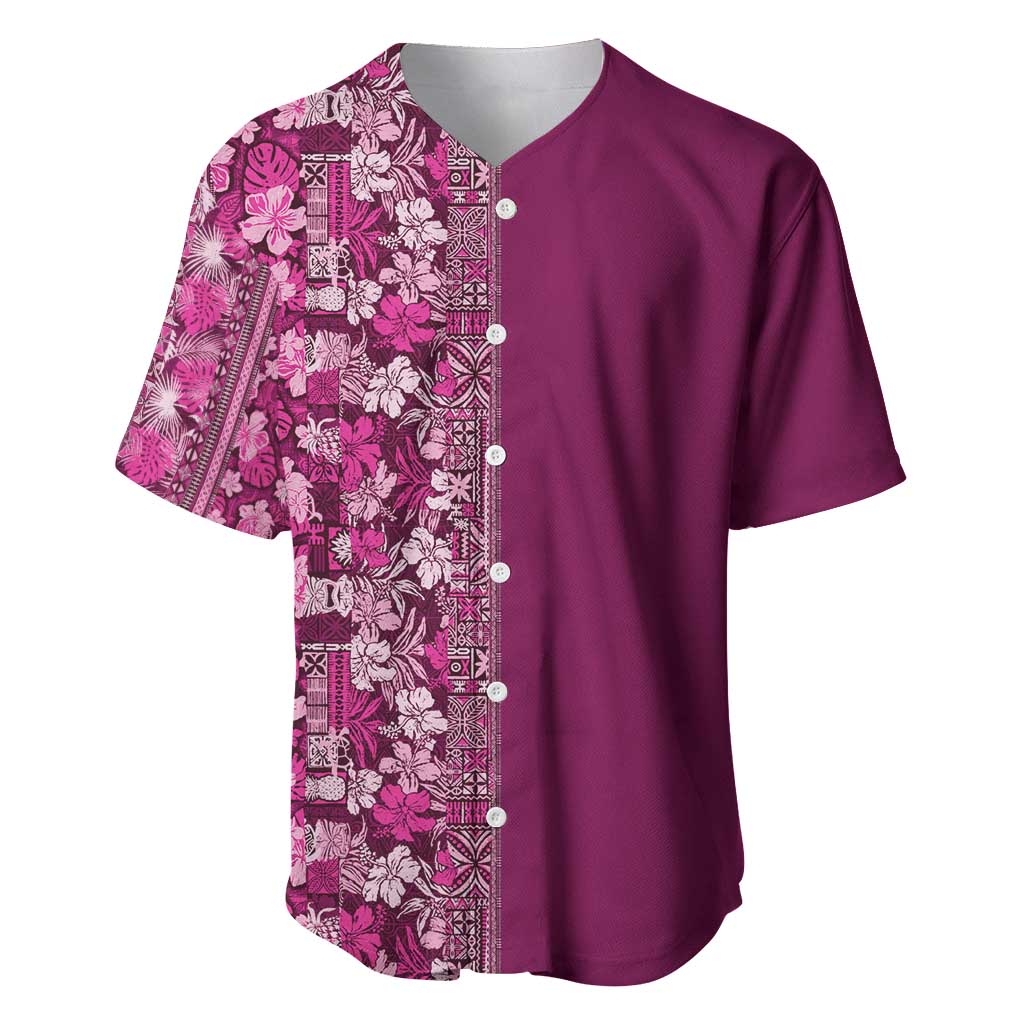 Hawaiian Tribal Elements Hibiscus Baseball Jersey Pink Pattern - Polynesian Pride