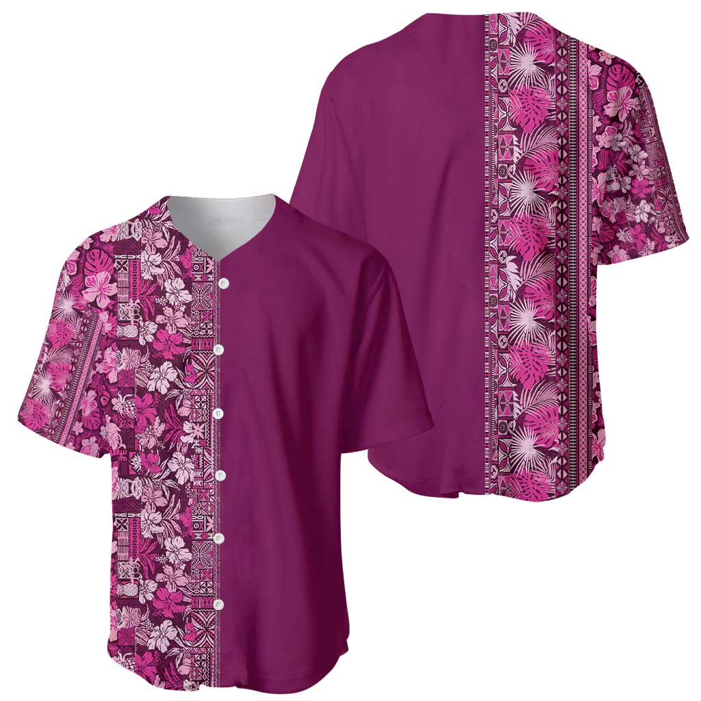 Hawaiian Tribal Elements Hibiscus Baseball Jersey Pink Pattern - Polynesian Pride